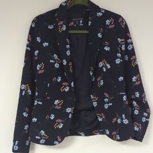 Blazer. Cynthia Rowly. Size small. Floral Design On Navy Blue. Lined